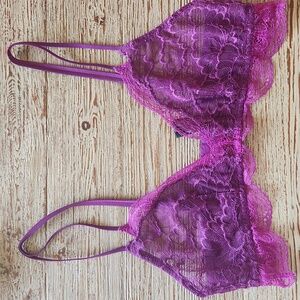 Natori Double Time Bralette Purple Caspia Lace Bra sz SMALL 34A, 34B, 34C